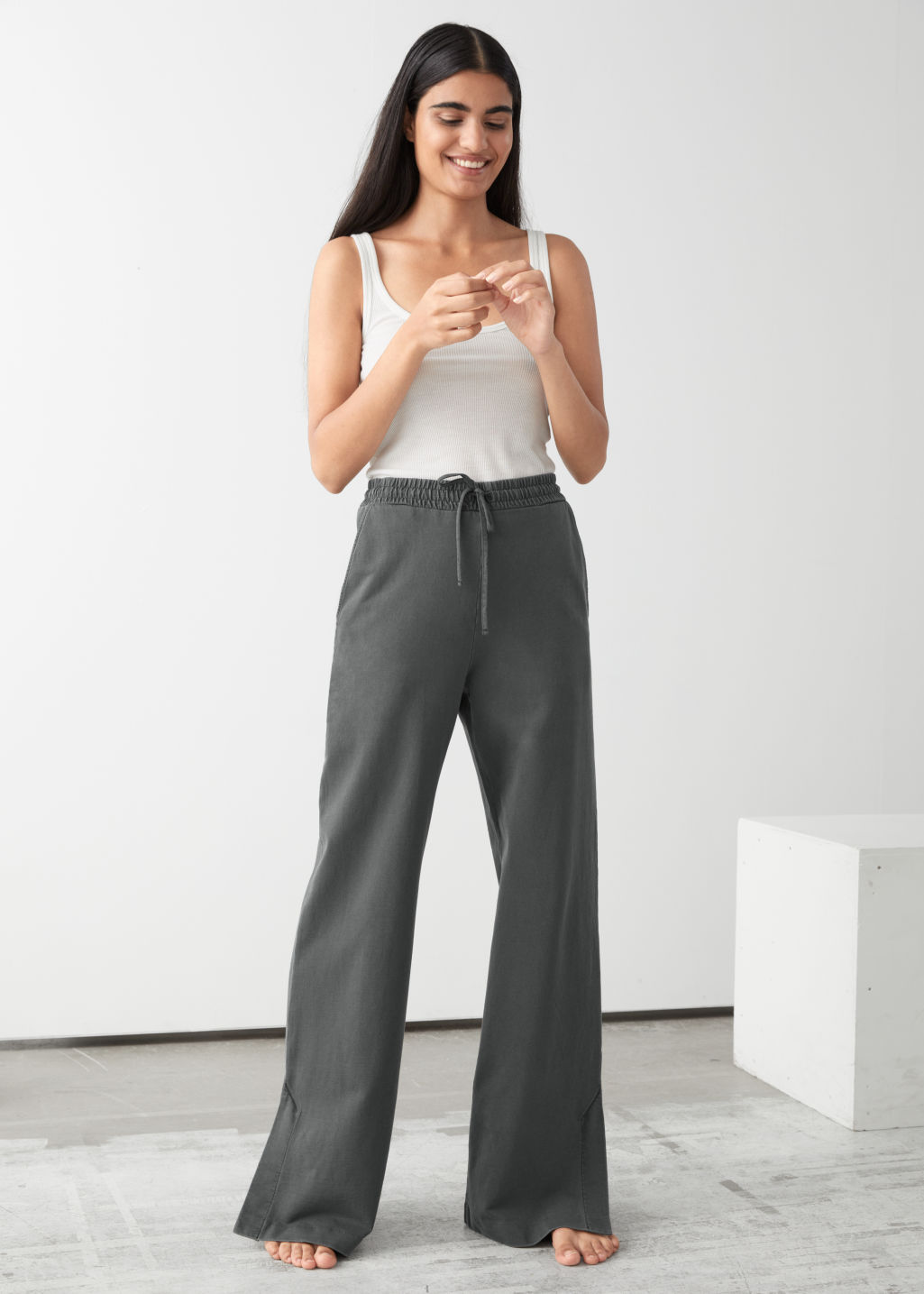 Relaxed Organic Cotton Drawstring Trousers - Black - Trousers - & Other Stories