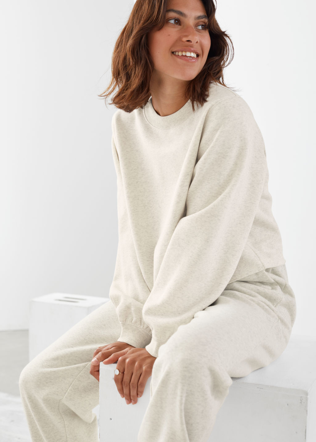Boxy Jersey Sweater - White Melange - Sweatshirts & Hoodies - & Other Stories