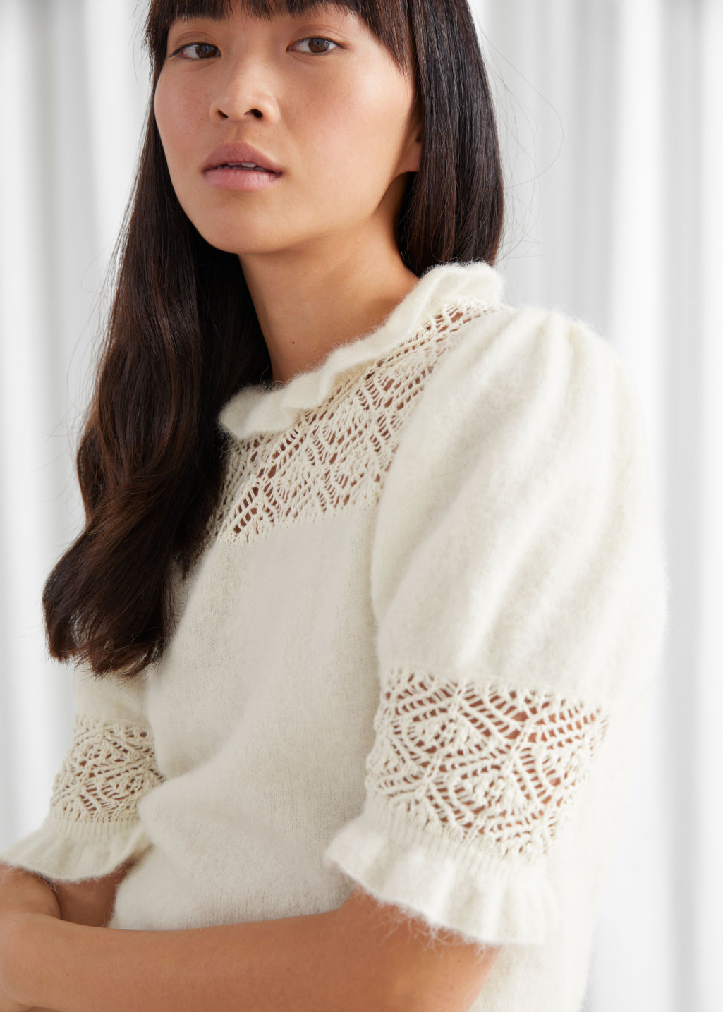 Ruffled Puff Sleeve Knit Top - White - Sweaters - & Other Stories