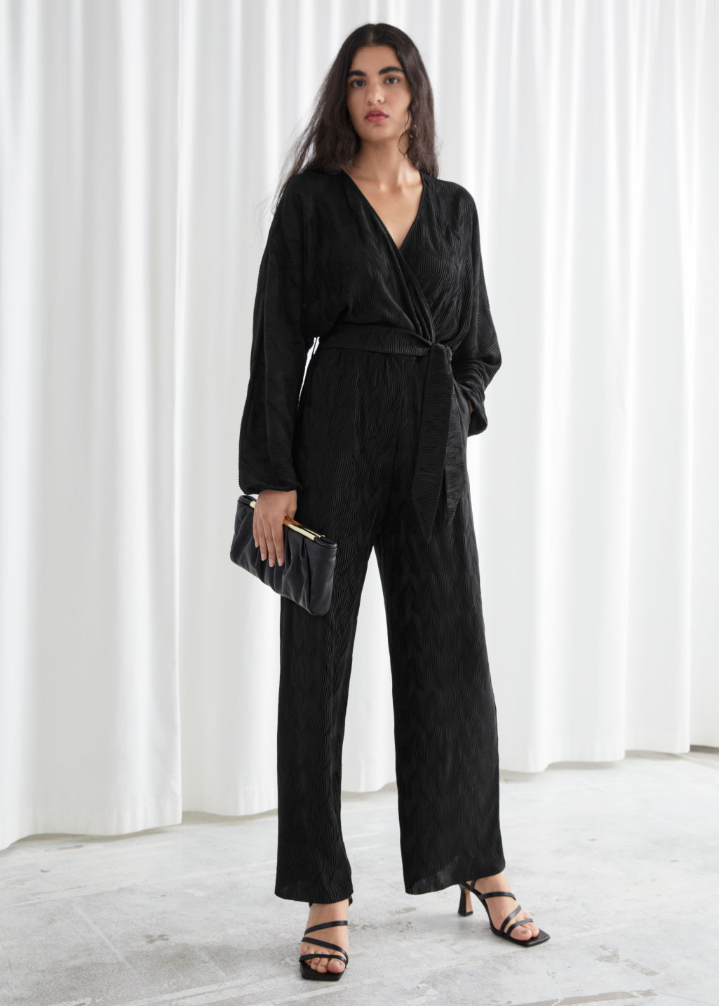 Belted Pleated Wrap Jumpsuit - Black - Jumpsuits & Playsuits - & Other Stories