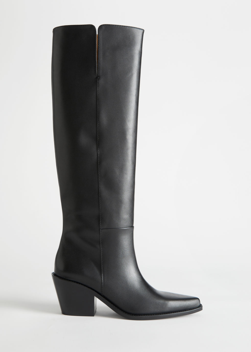 Western Knee High Leather Boots - Black - Knee high boots - & Other Stories