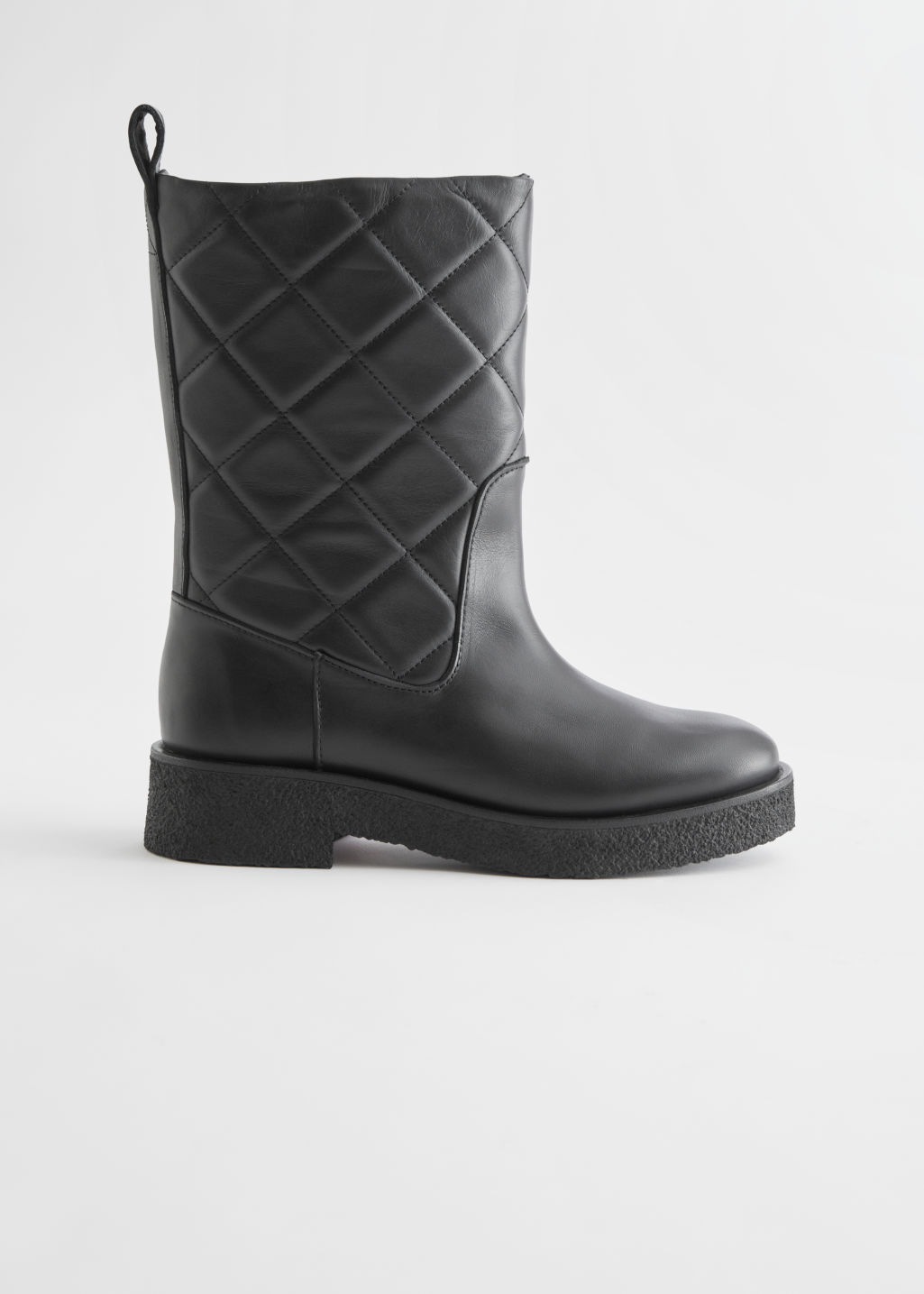 Diamond Quilted Leather Boots - Black - Winterboots - & Other Stories