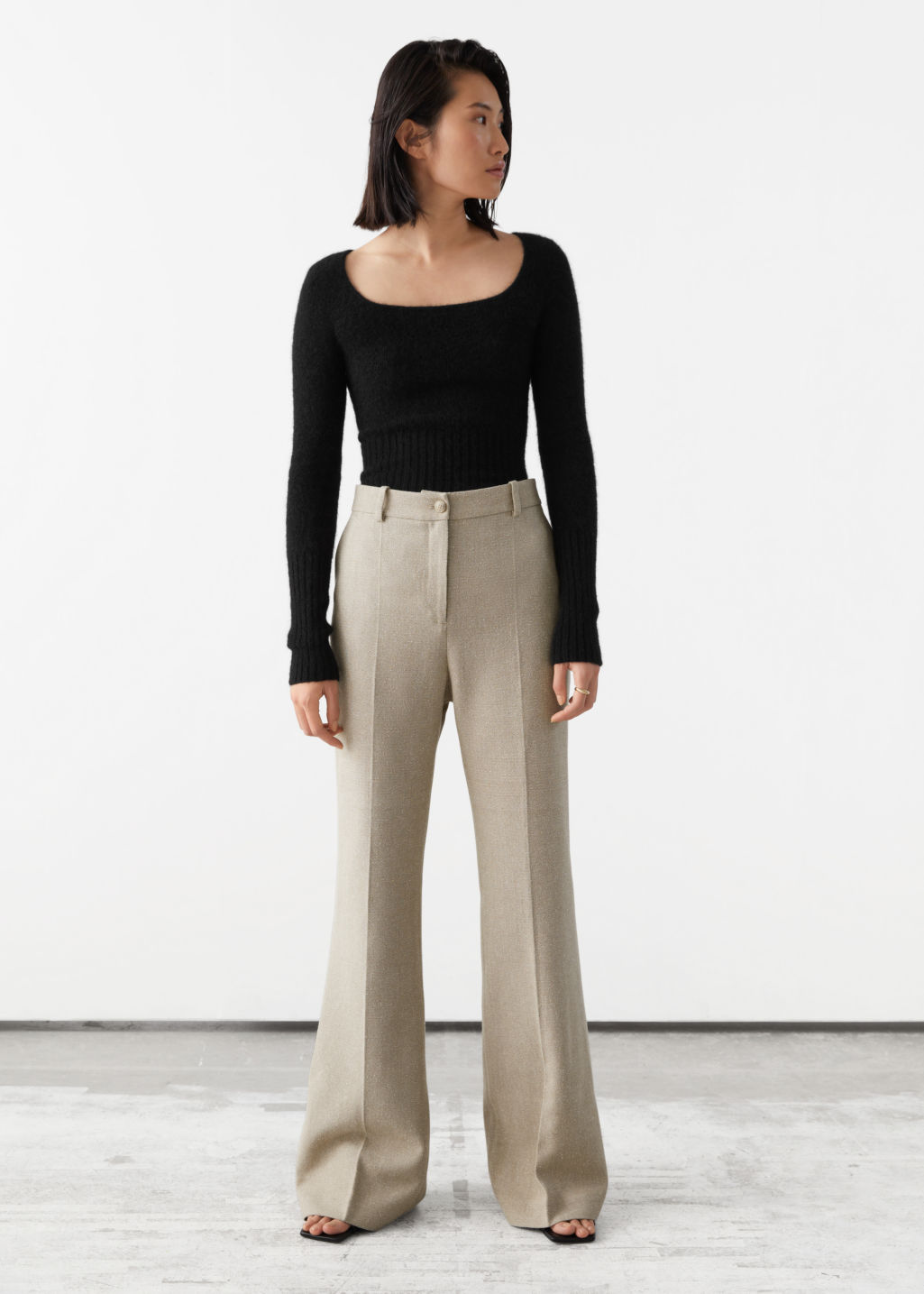 Slim Silk Press Crease Trousers - Oatmeal - Trousers - & Other Stories