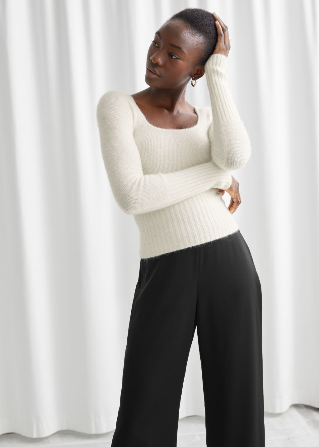Fitted Alpaca Blend Knit Top - White - Sweaters - & Other Stories