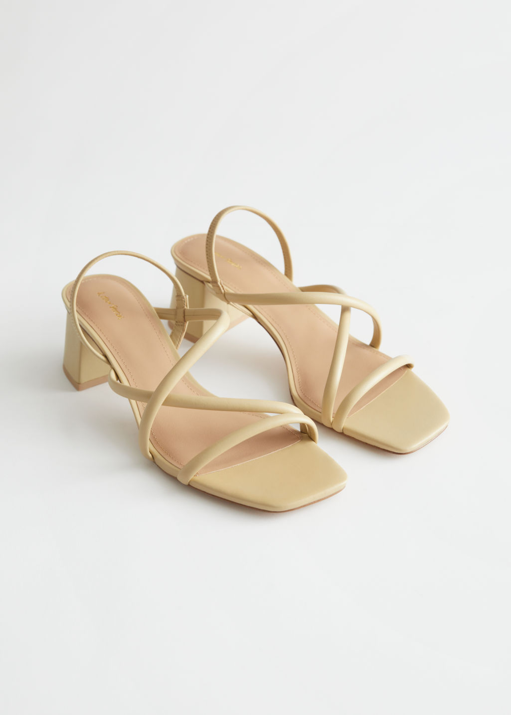 Chunky Strap Heeled Leather Sandals - Light Yellow - Heeled sandals - & Other Stories