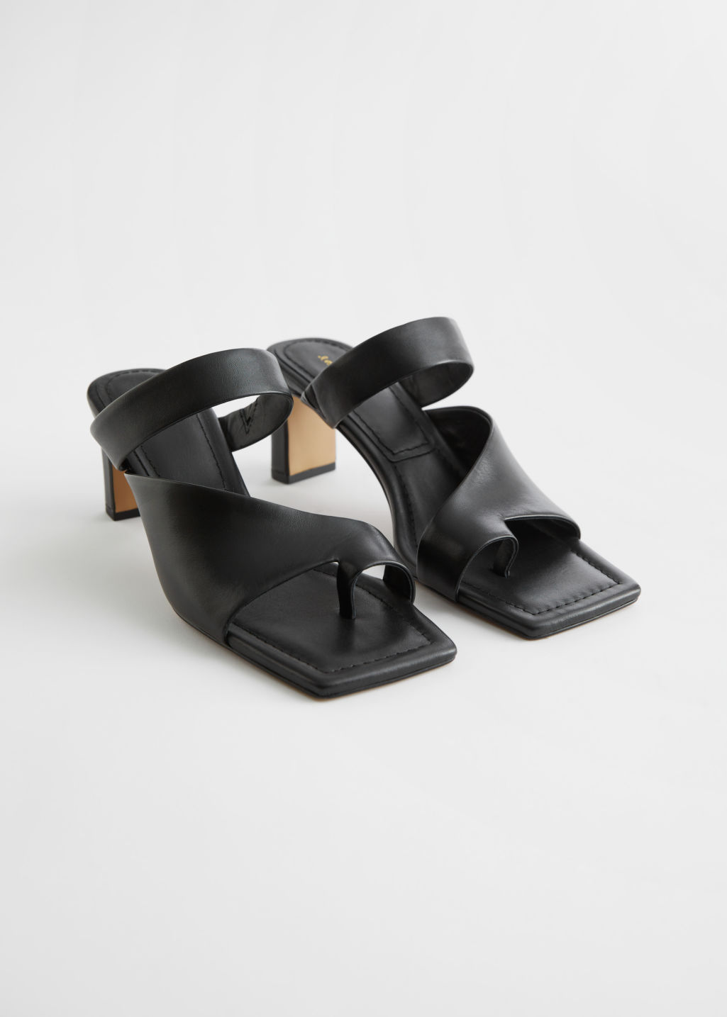 Square Toe Heeled Leather Sandals - Black - Heeled sandals - & Other Stories
