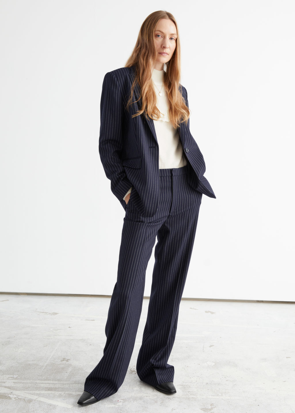 Fitted Flare Pinstripe Trousers - Navy Pinstripe - Tailored Trousers - & Other Stories