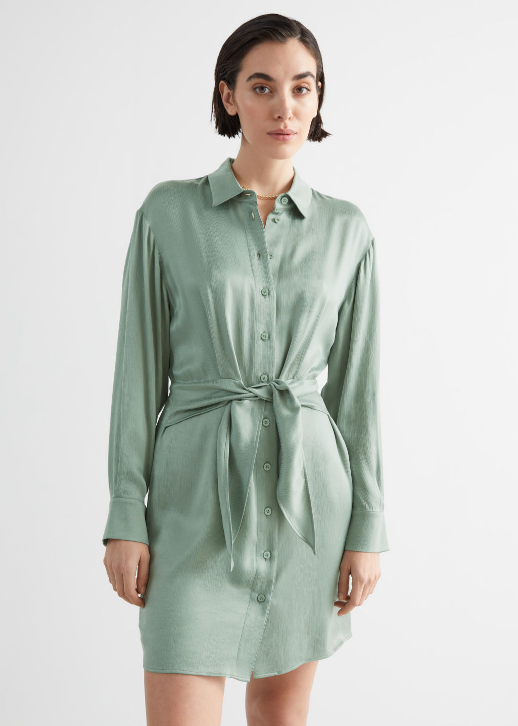 Oversized Belted Mini Shirt Dress - Green - Mini dresses - & Other Stories