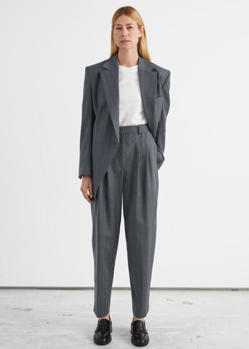 Tailored Tapered Pinstripe Wool Trousers - Grey Pinstripe - Tailored Trousers - & Other Stories