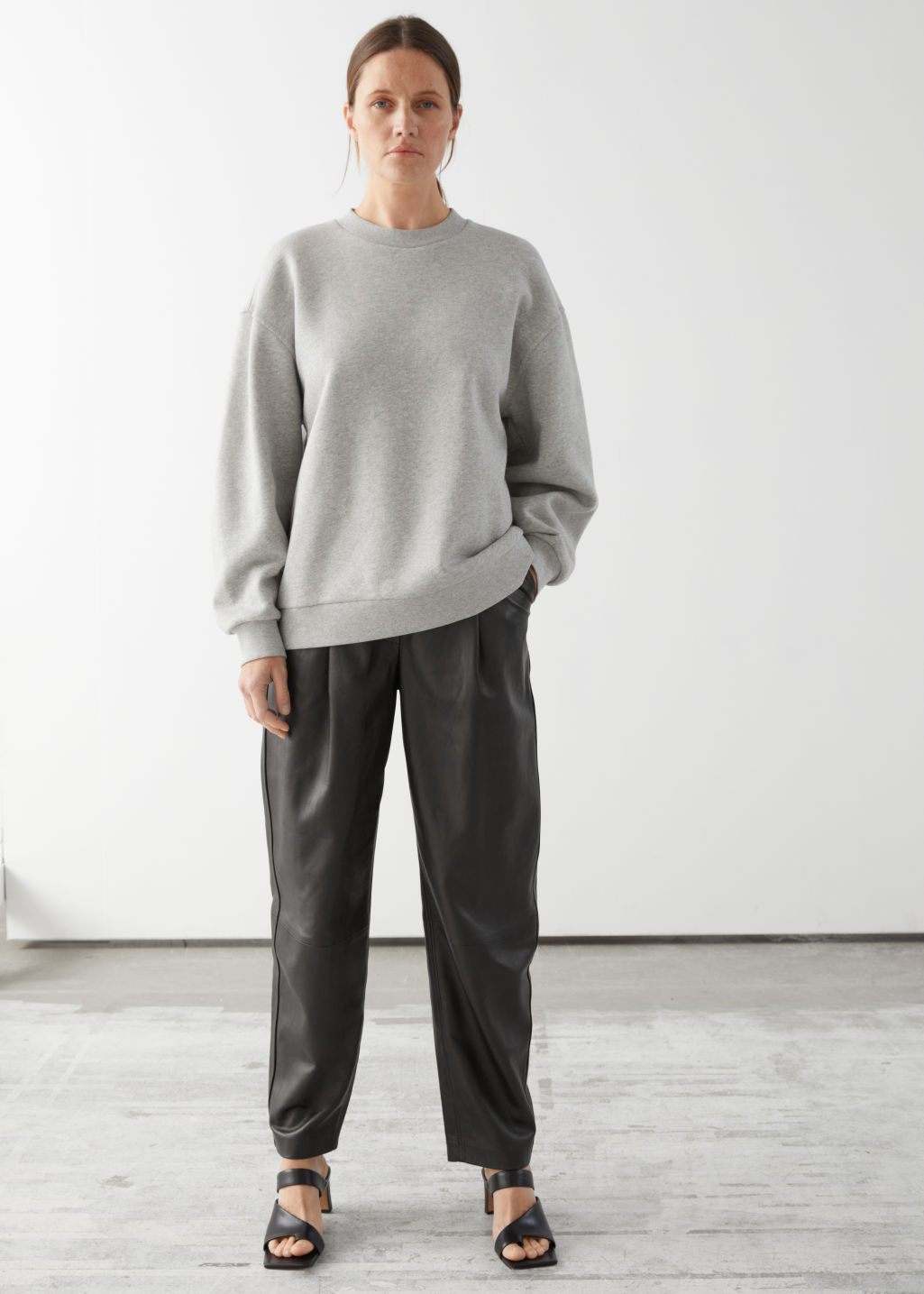 Long Relaxed Cotton Sweater - Grey Melange - Sweatshirts & Hoodies - & Other Stories