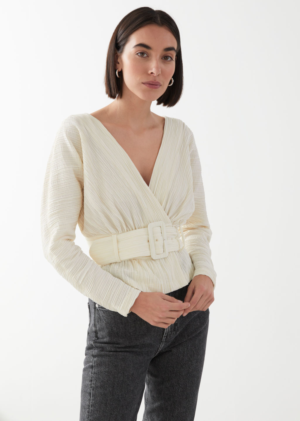 Belted Dolman Sleeve Wrap Blouse - Creme - Blouses - & Other Stories