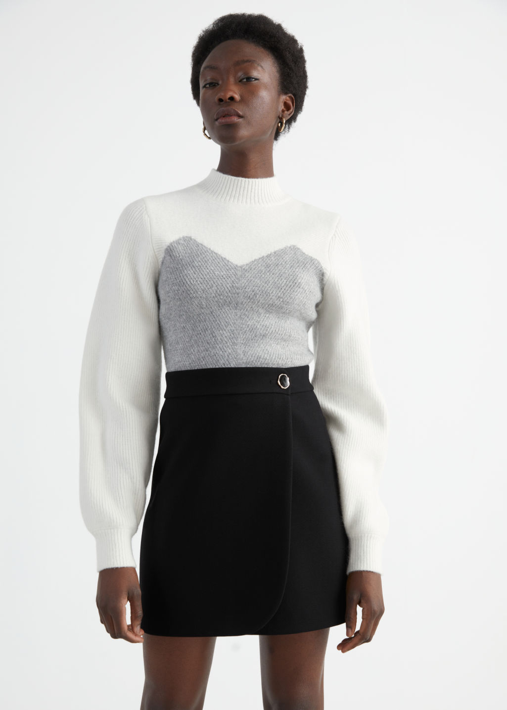 Colour Block Mock Neck Sweater - White Grey - Mock neck sweaters - & Other Stories