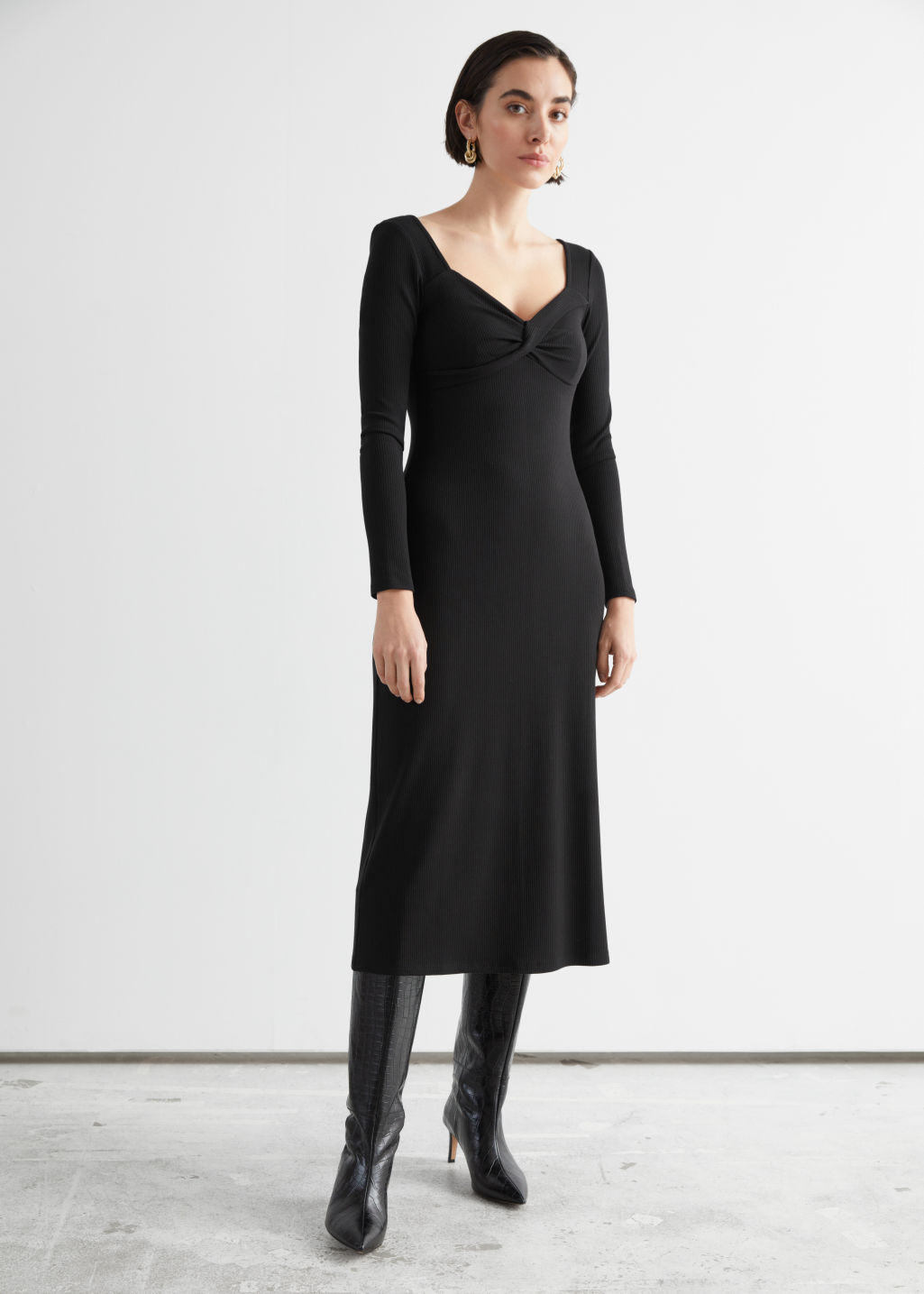 Sweetheart Neck Midi Dress - Black - Midi dresses - & Other Stories