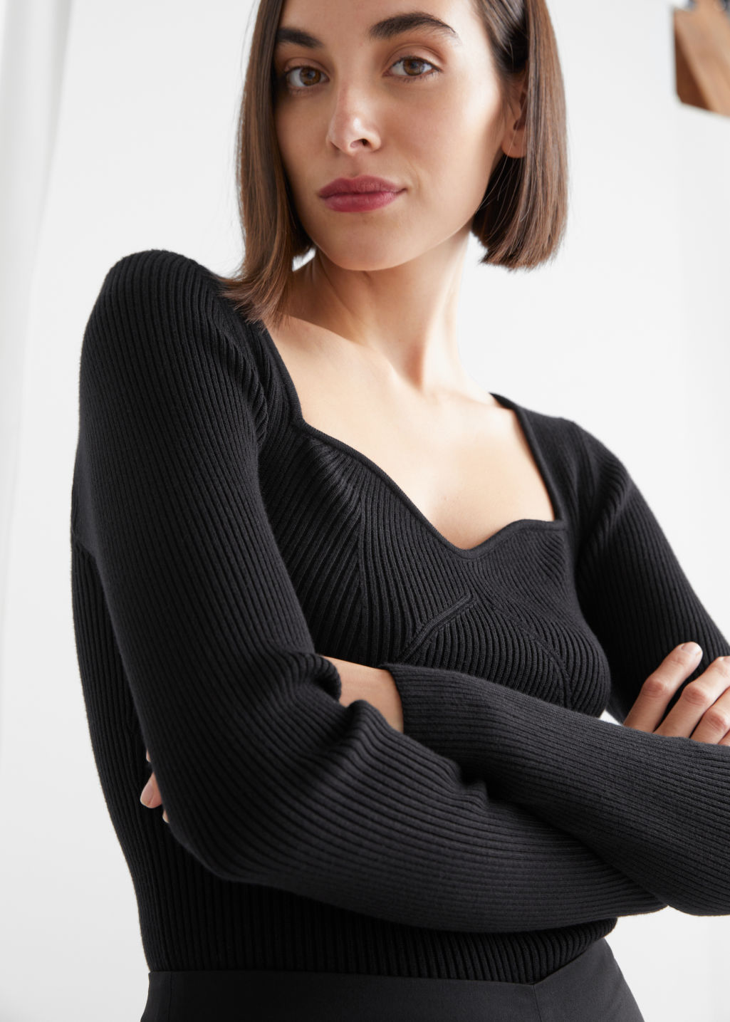 Fitted Sweetheart Neck Rib Top - Black - Sweaters - & Other Stories