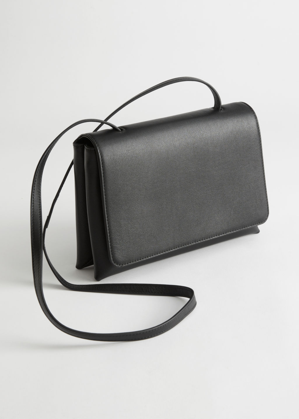 Flap Closure Leather Crossbody Bag - Black - Shoulderbags - & Other Stories