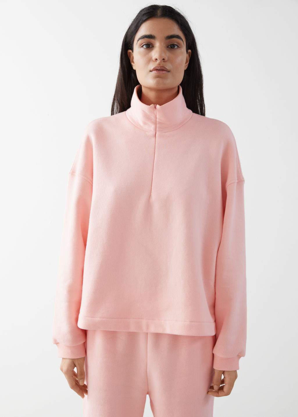 Boxy Half Zip Lounge Sweater - Pink - Sweatshirts & Hoodies - & Other Stories