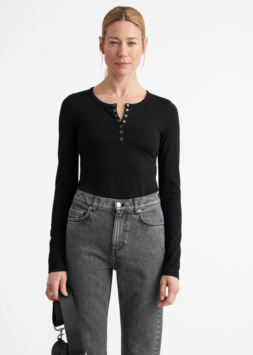 Fitted Buttoned Bodysuit - Black - Bodies - & Other Stories