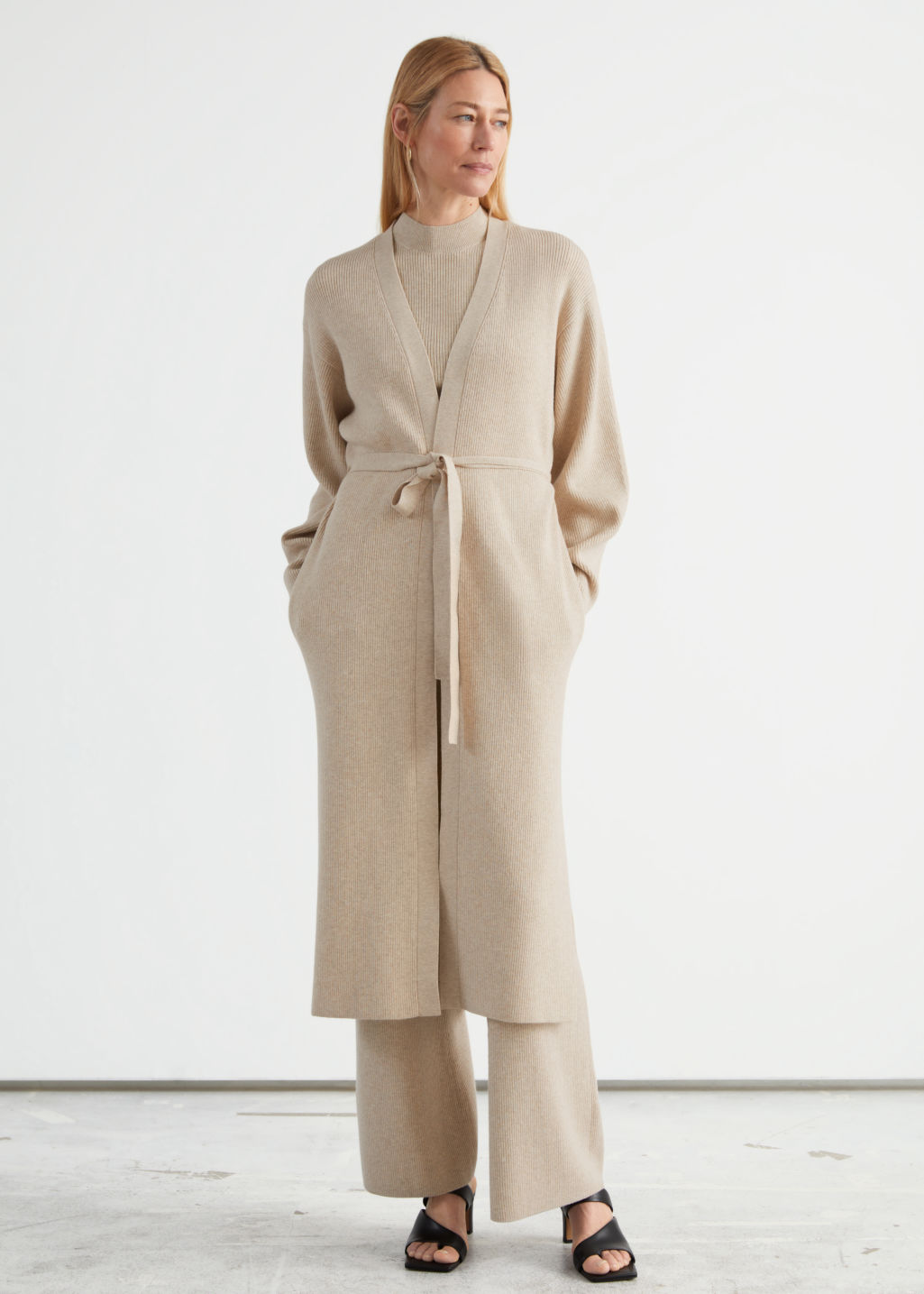 Long Belted Knit Cardigan - Oatmeal - Cardigans - & Other Stories