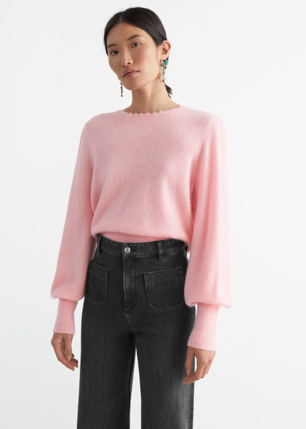 Relaxed Alpaca Blend Bobble Neck Sweater - Light Pink - Sweaters - & Other Stories