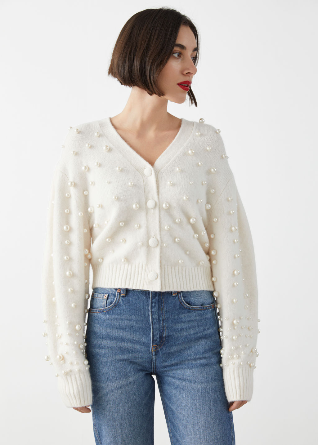 Pearl Embellished Alpaca Blend Cardigan - White - Cardigans - & Other Stories