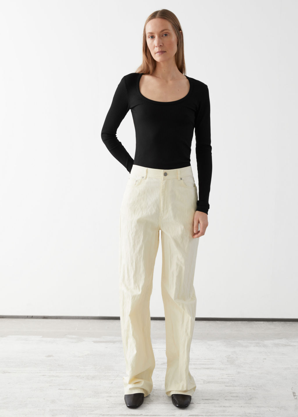 Wide High Waist Cotton Trousers - Cream - Trousers - & Other Stories