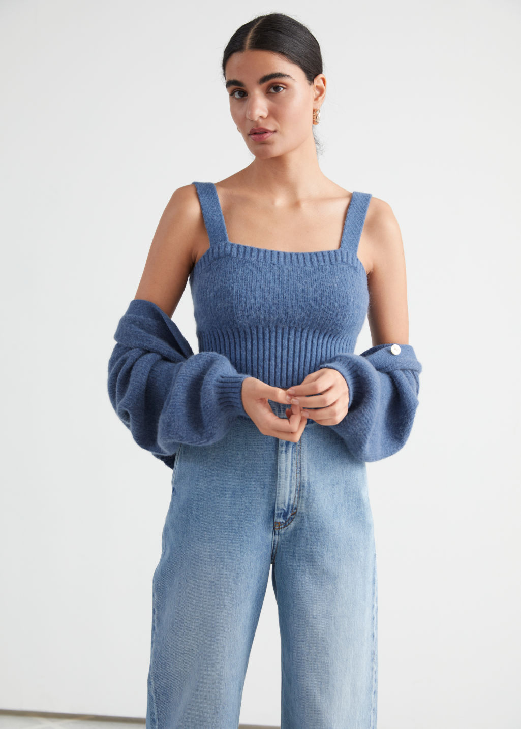 Cropped Fitted Knit Top - Blue - Tanktops & Camisoles - & Other Stories