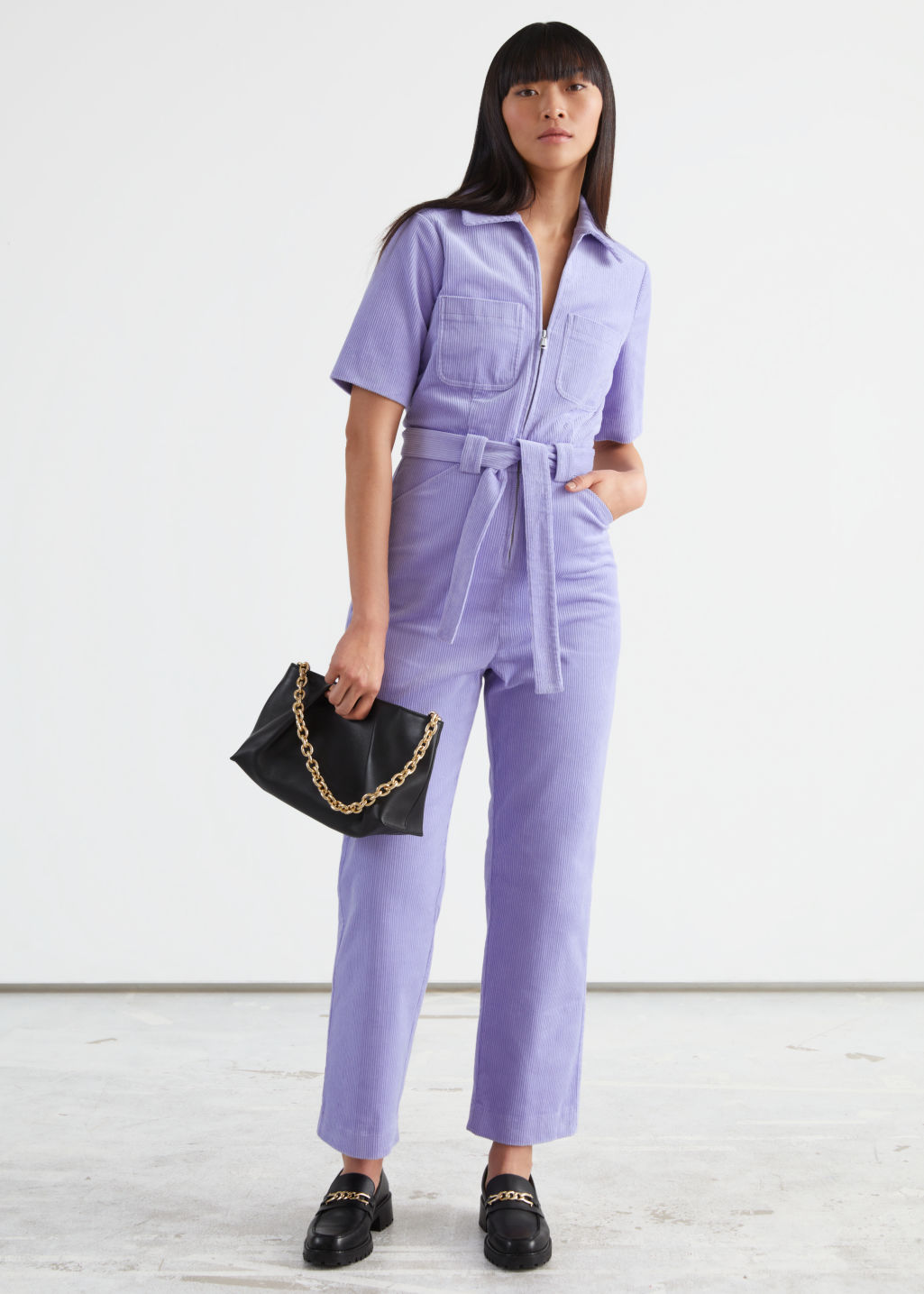 Belted Cropped Corduroy Jumpsuit - Lilac - Jumpsuits & Playsuits - & Other Stories