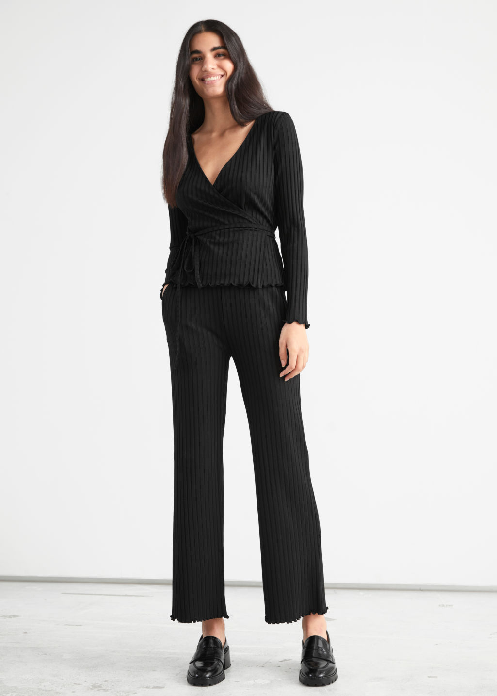 Flared Rib Trousers - Black - Trousers - & Other Stories