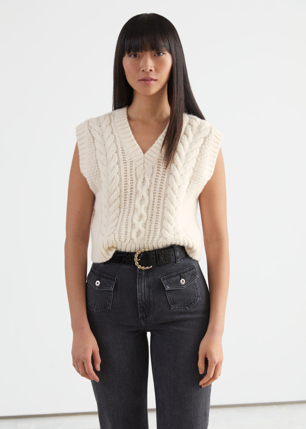 Cable Knit Wool Blend Vest - White - Vests - & Other Stories