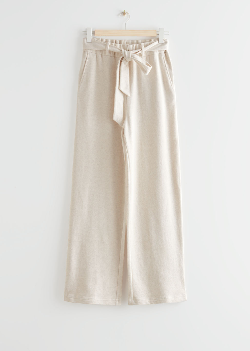 Wide Belted Cotton Lounge Trousers - Cream - Trousers - & Other Stories