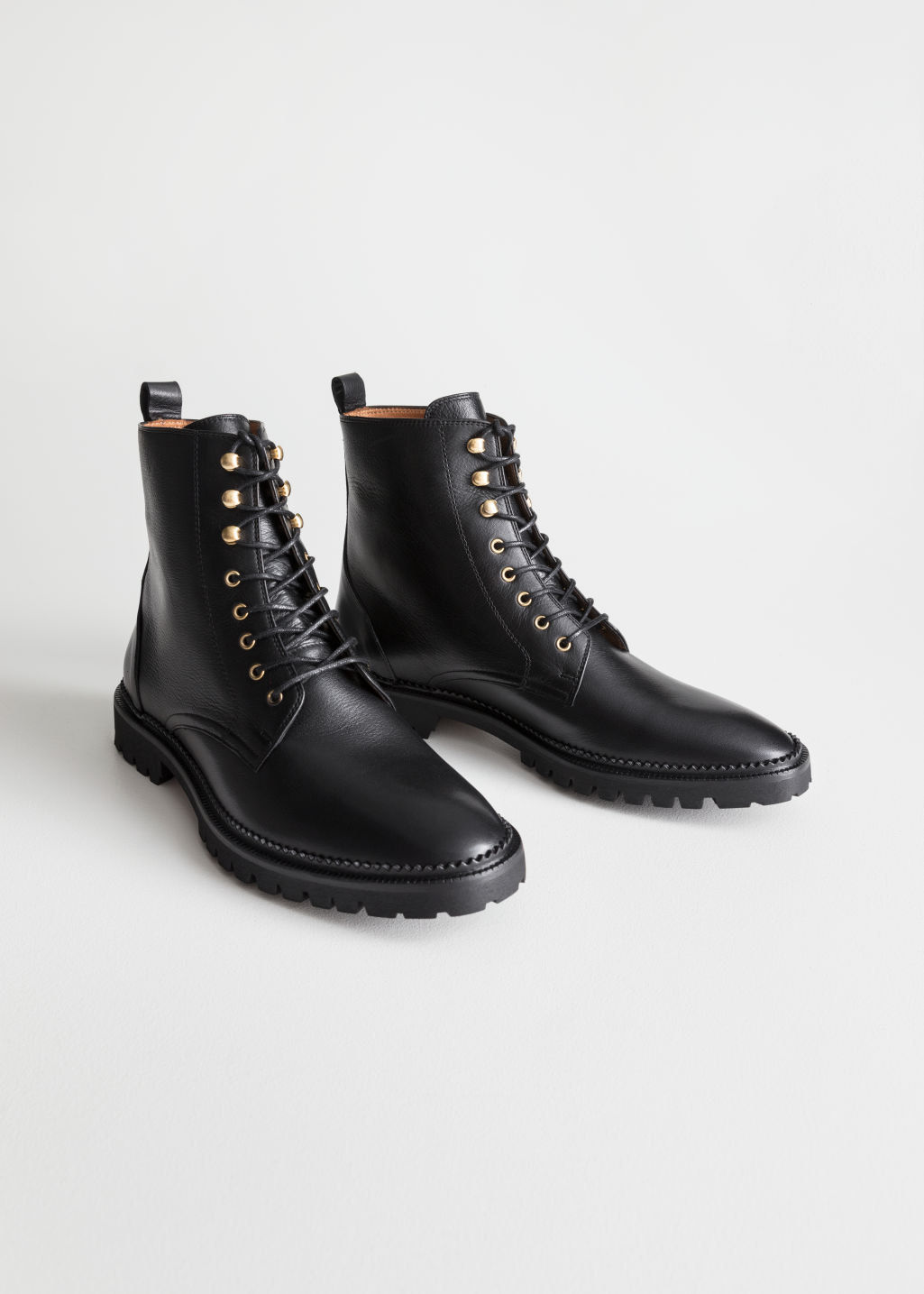 Lace-Up Leather Boots - Black - Ankleboots - & Other Stories - Click Image to Close