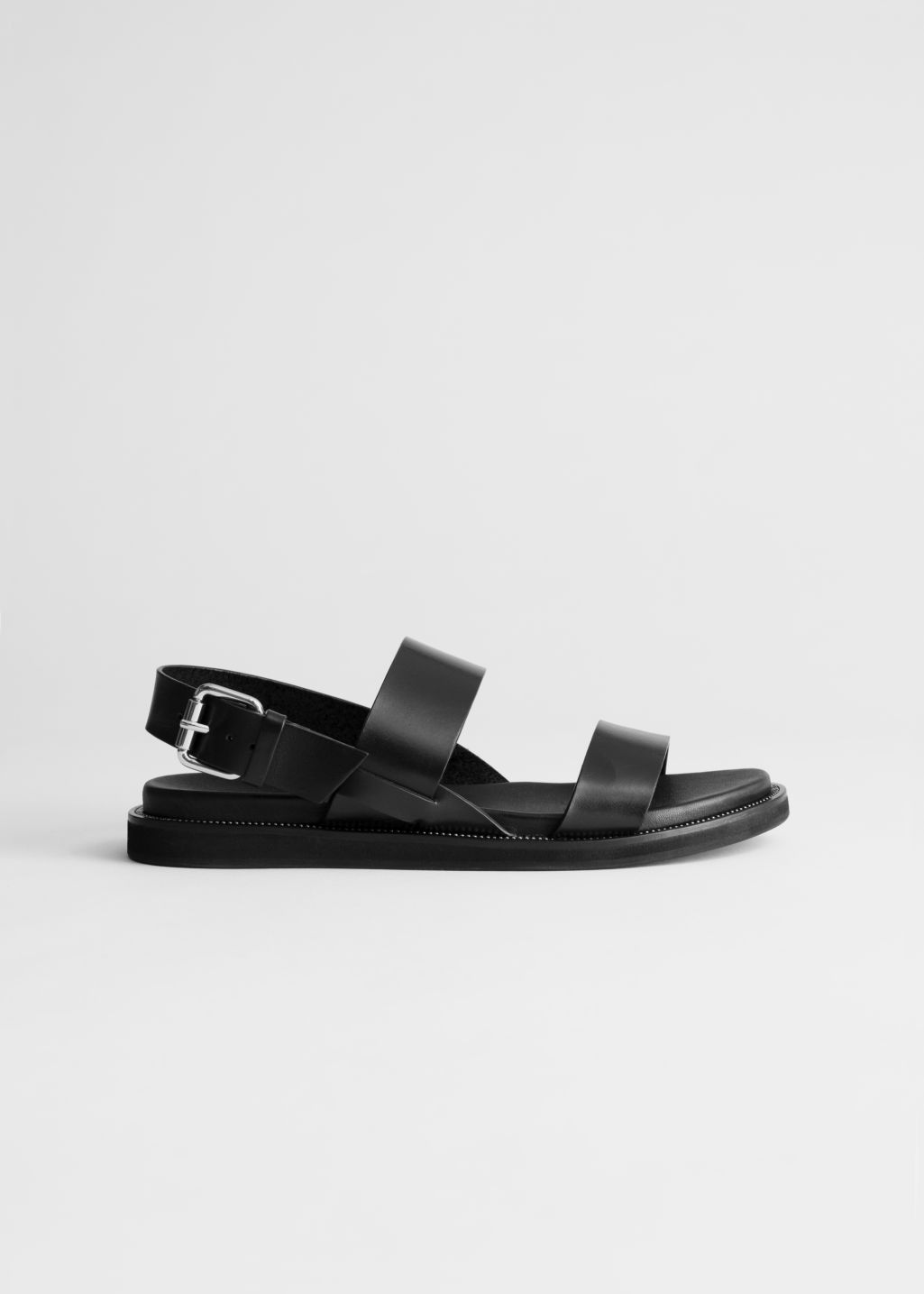 Diagonal Slingback Leather Sandals - Black - Flats - & Other Stories - Click Image to Close