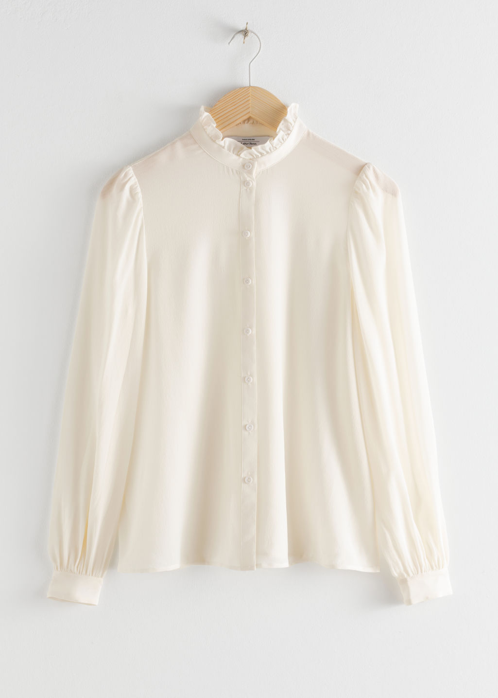 Ruffle Collar Silk Shirt - White - Blouses - & Other Stories - Click Image to Close