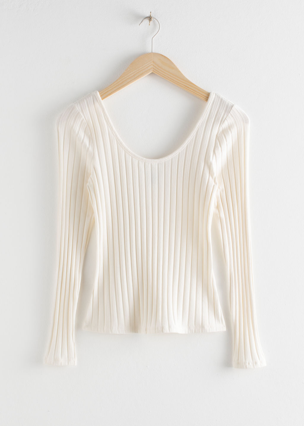 Fitted Scoop Neck Cotton Top - White - Long Sleeve Tops - & Other Stories - Click Image to Close