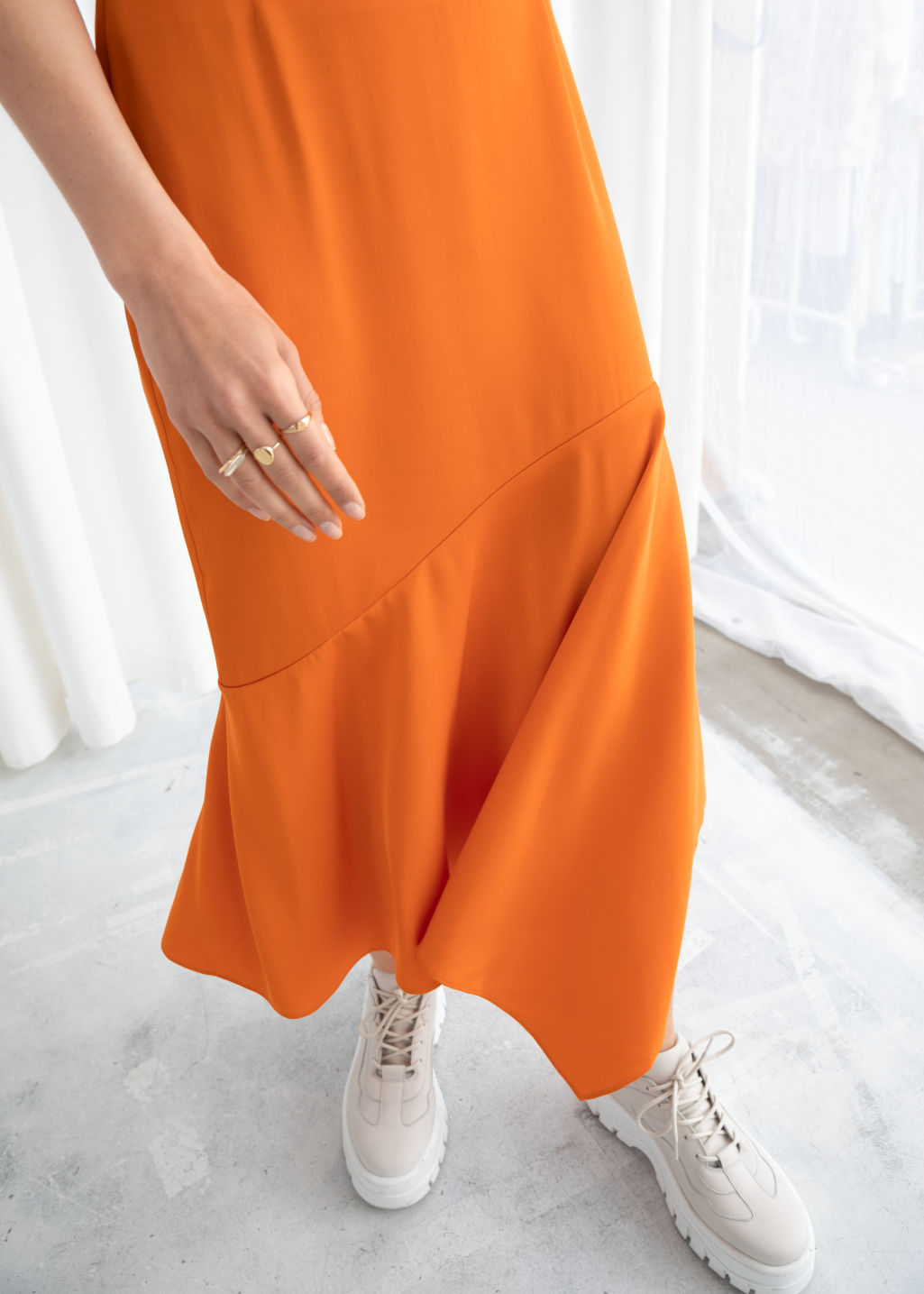 Satin Handkerchief Midi Skirt - Orange - Midi skirts - & Other Stories - Click Image to Close