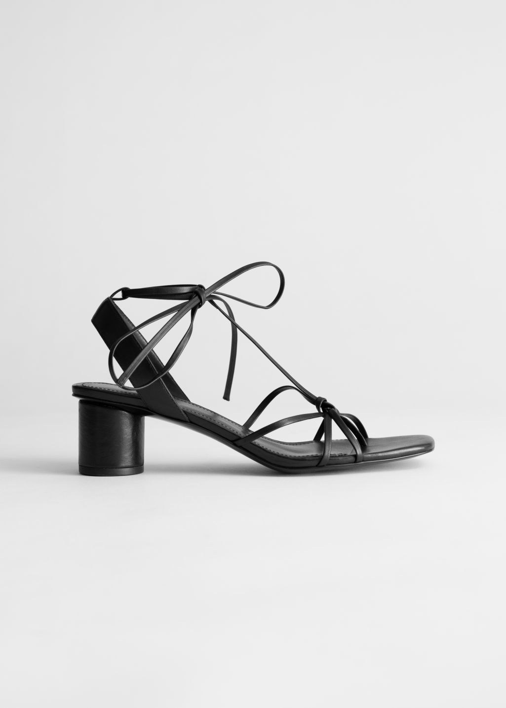 Square Toe Leather Strappy Heeled Sandals - Black - Heeled sandals - & Other Stories - Click Image to Close