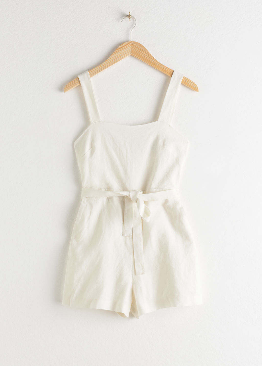 Square Neck Linen Romper - White - Jumpsuits & Playsuits - & Other Stories - Click Image to Close