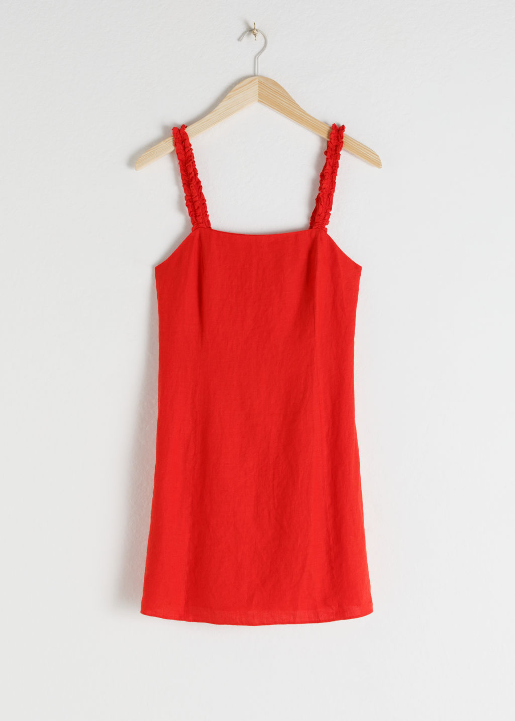 Ruffle Strap Linen Mini Dress - Red - Mini dresses - & Other Stories - Click Image to Close