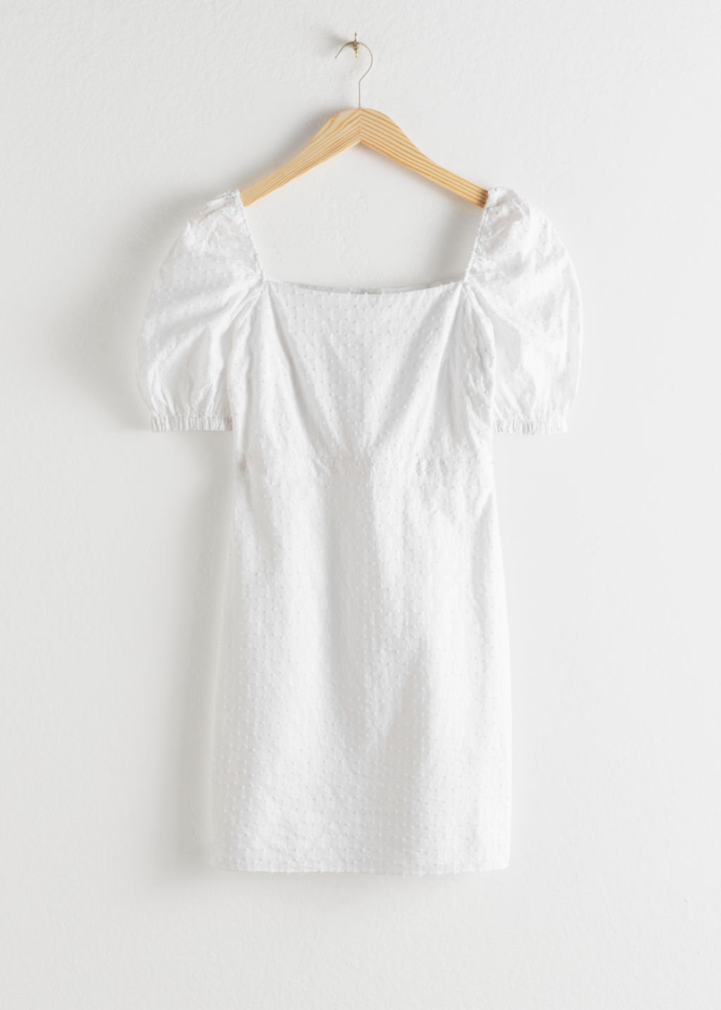 Puff Sleeve Dobby Cotton Mini Dress - White - Mini dresses - & Other Stories