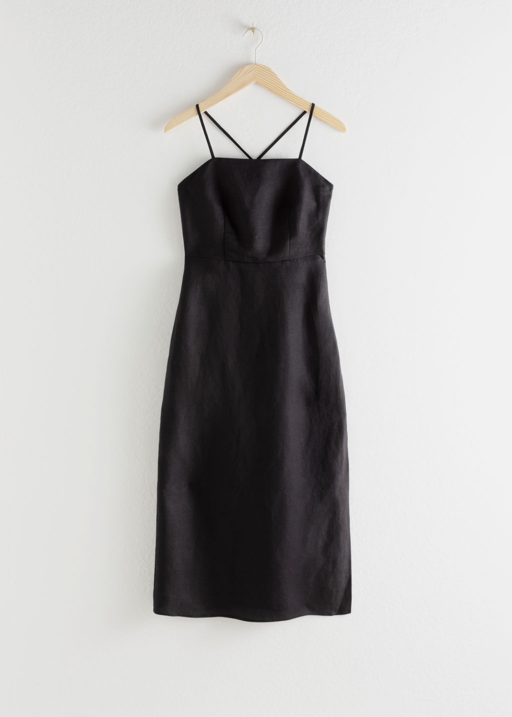 Criss Cross Linen Blend Midi Dress - Black - Midi dresses - & Other Stories