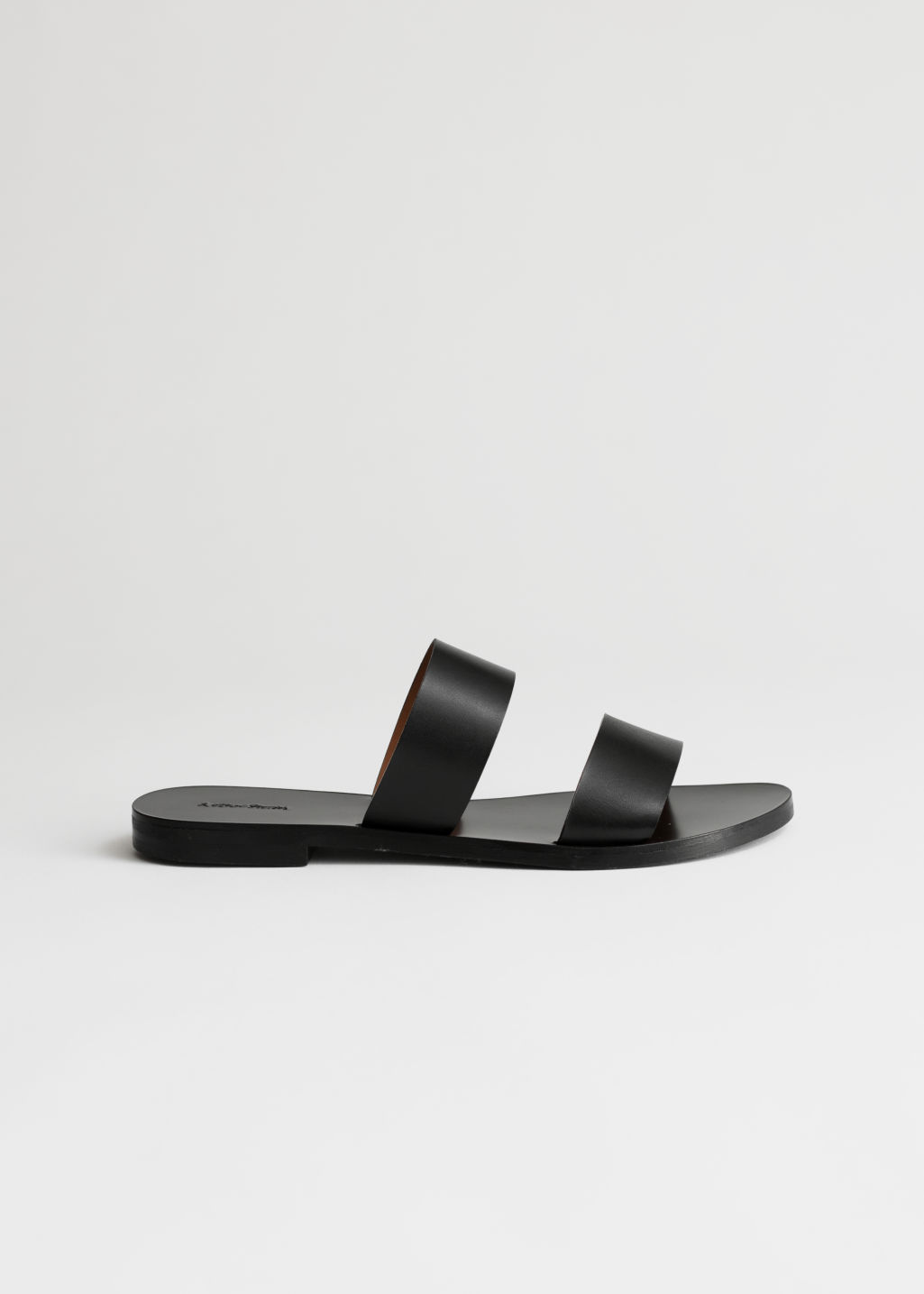 Duo Strap Leather Sandals - Black - Flat sandals - & Other Stories