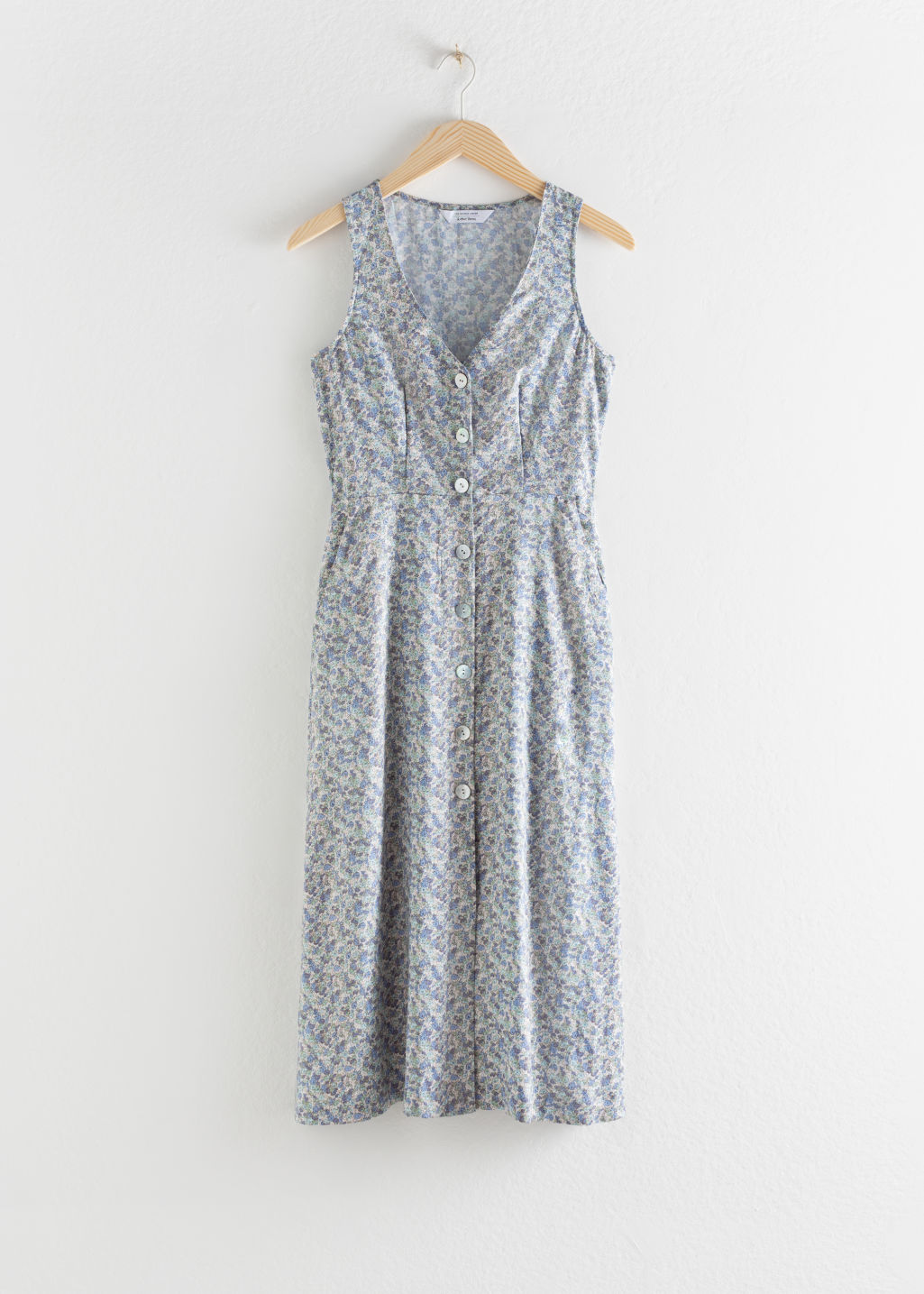 Sleeveless Button Up Midi Dress - Blue Print - Midi dresses - & Other Stories
