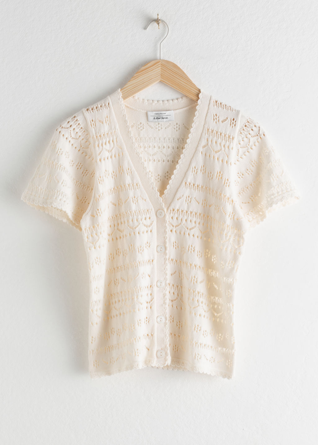Cotton Crochet Short Sleeve Cardigan - White - Tops & T-shirts - & Other Stories