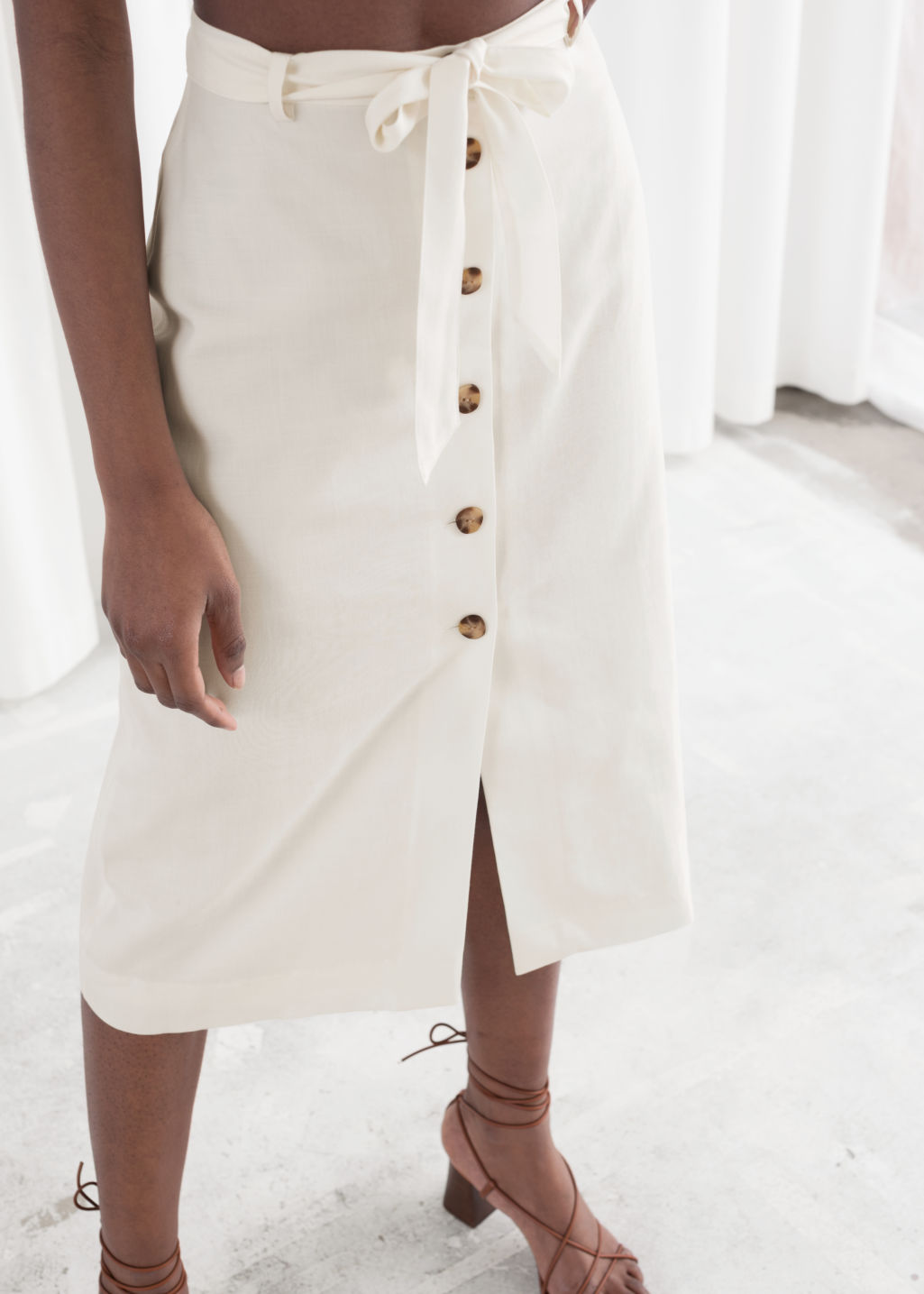 Belted Lyocell Midi Skirt - White - Midi skirts - & Other Stories - Click Image to Close