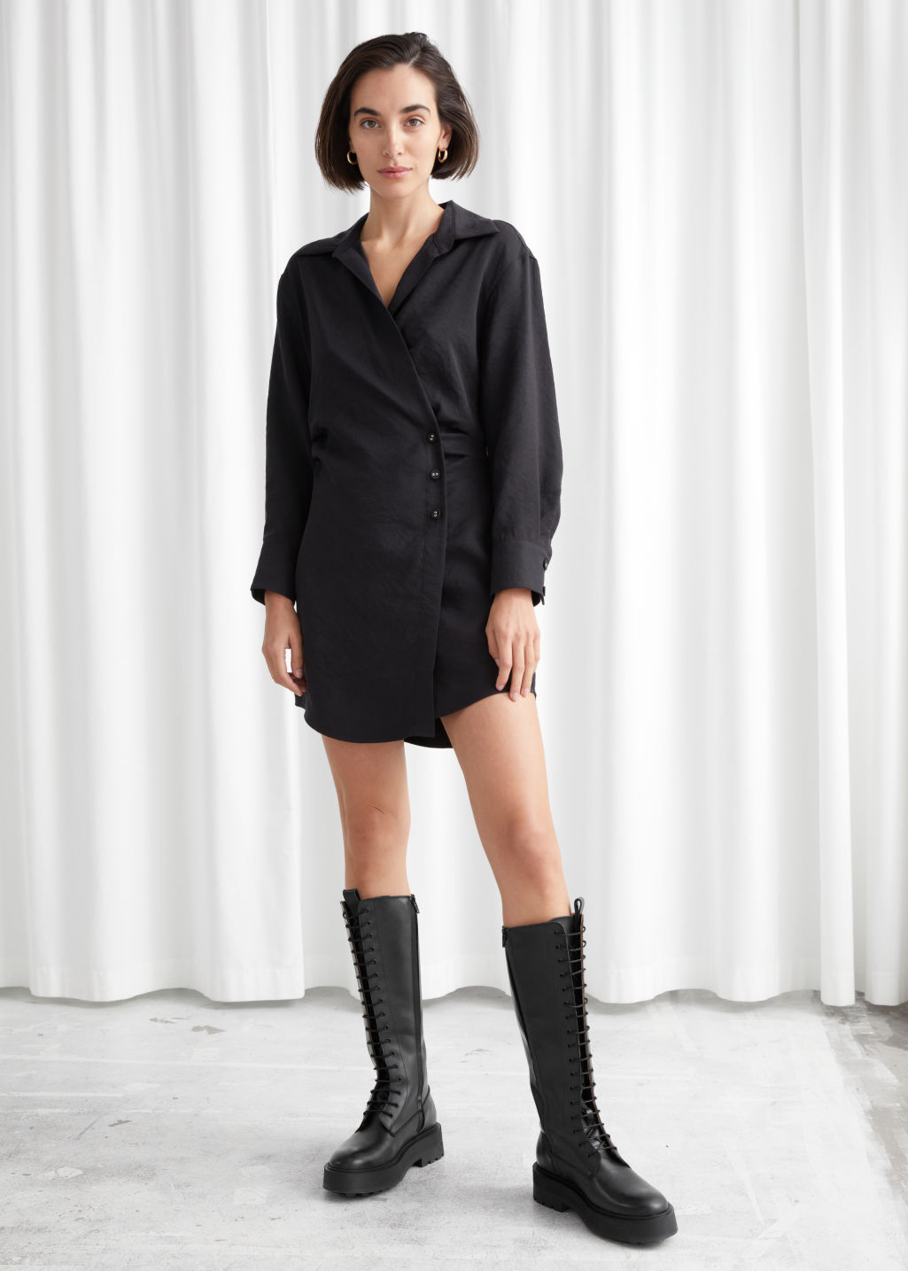 Asymmetric Mini Shirt Dress - Black - Mini dresses - & Other Stories - Click Image to Close
