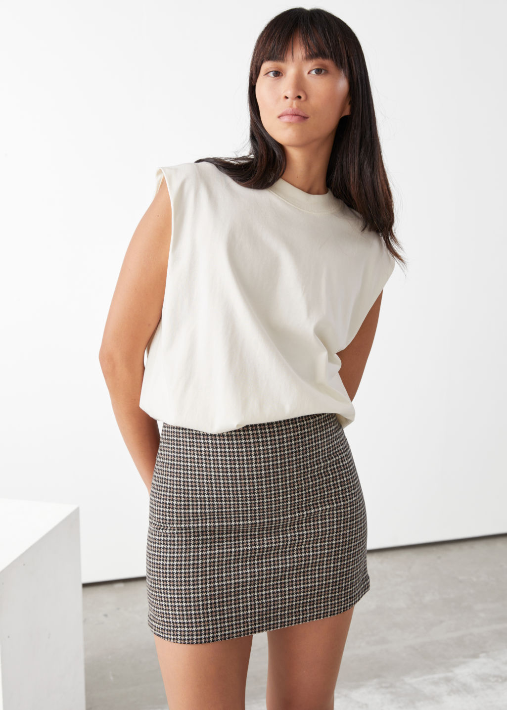 Houndstooth Wool Blend Mini Skirt - Beige Checks - Mini skirts - & Other Stories - Click Image to Close