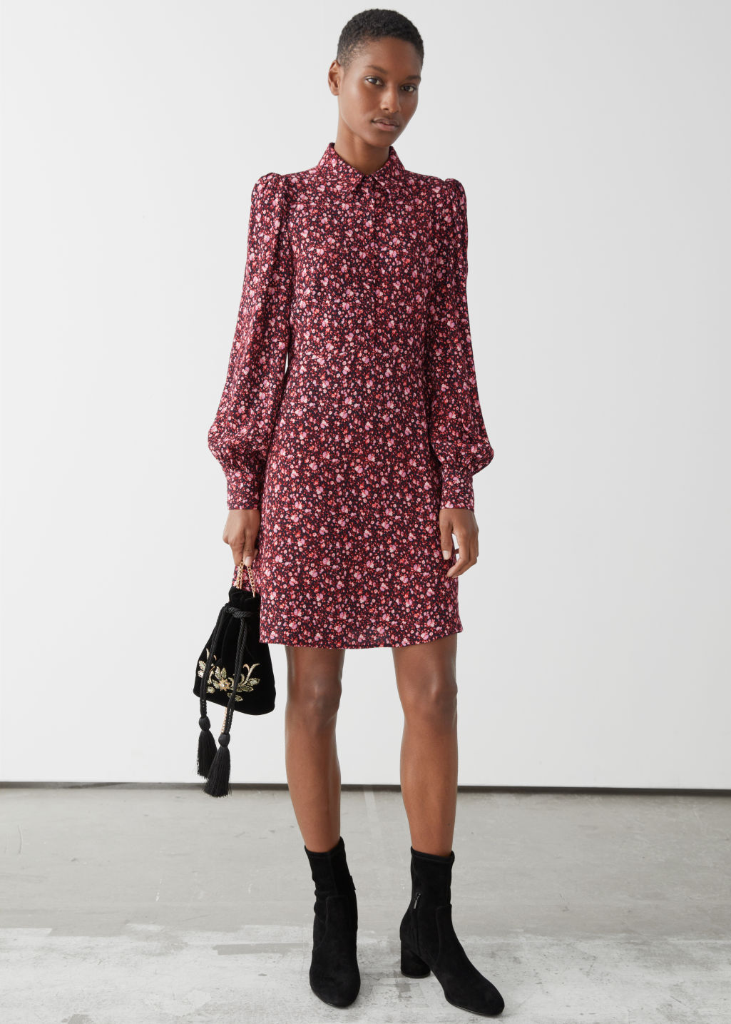 Mini Shirt Dress - Red Florals - Mini dresses - & Other Stories - Click Image to Close