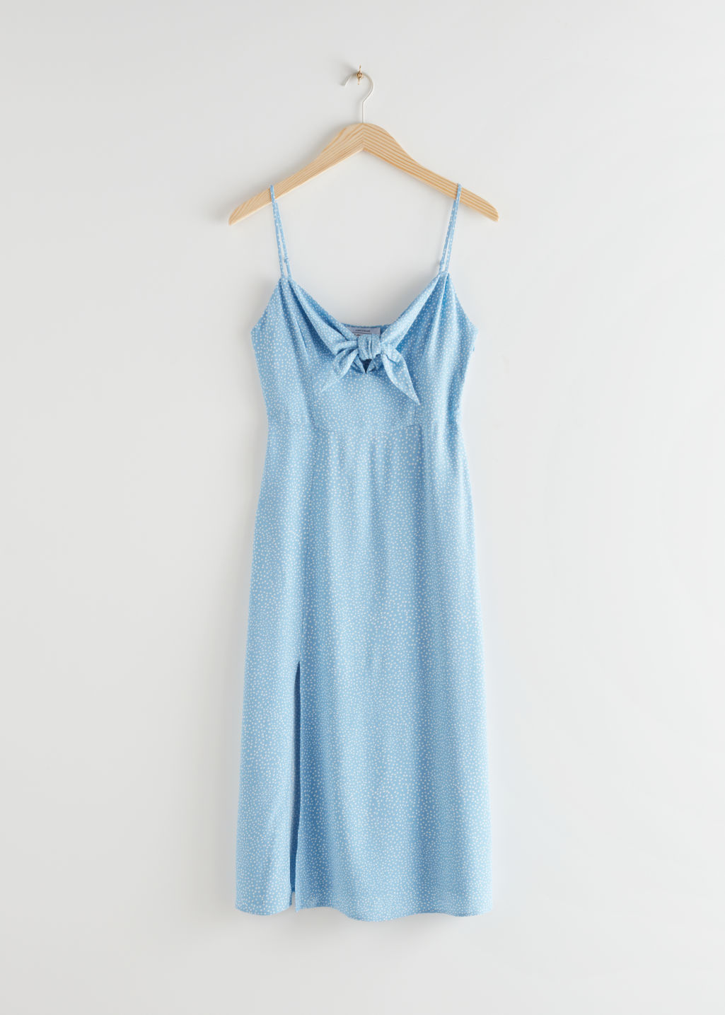 Knotted A-line Midi Slit Dress - Blue Dots - Midi dresses - & Other Stories