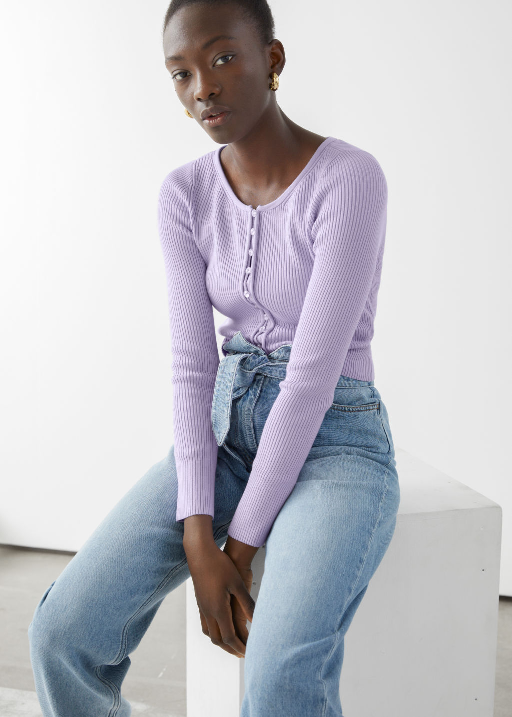 Ribbed Cropped Cardigan Top - Lilac - Cardigans - & Other Stories
