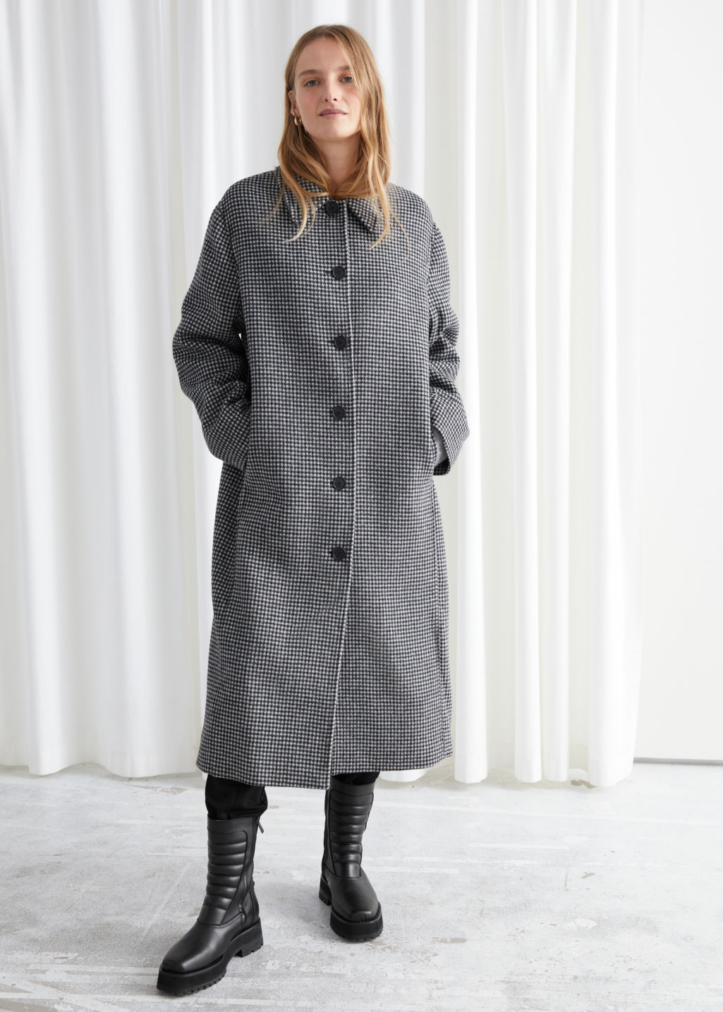 Houndstooth Wool Blend Long Coat - Houndstooth - Woolcoats - & Other Stories